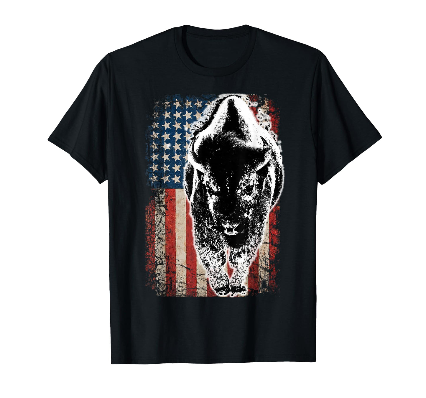 Vintage Buffalo American Flag Bison T-Shirt