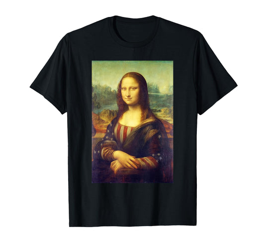 Mona Lisa USA Flag Stars Funny Patriotic Parody 4th of July T-Shirt