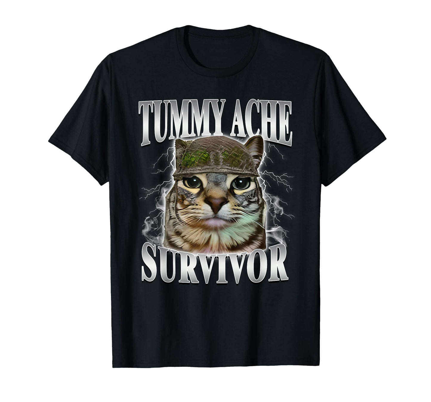 Tummy Ache Survivor Funny Cat Meme T-Shirt