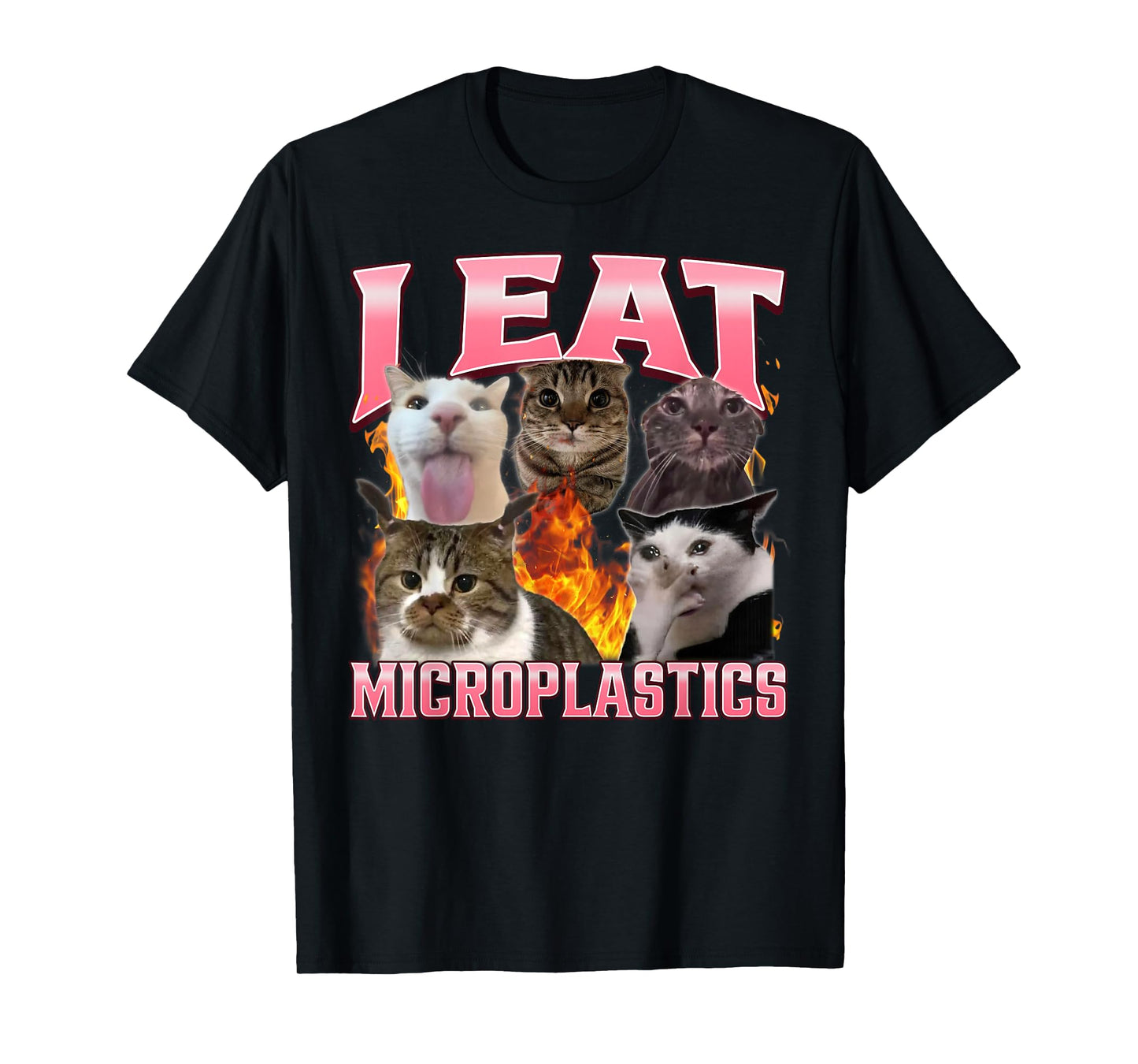 Funny I Eat Microplastics Humor Cat Meme Bootleg Graphic T-Shirt