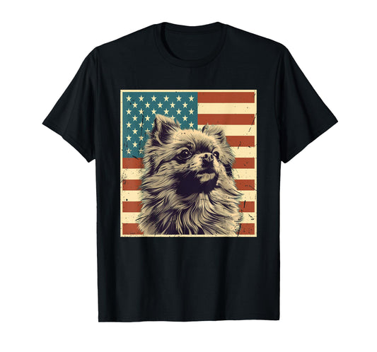 Pomeranian Vintage American Flag Pom Dog Lover 4th of July T-Shirt