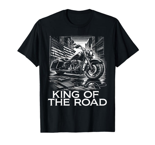 King of The Road Motorcycles American Flag Motorcycle Rider T-Shirt