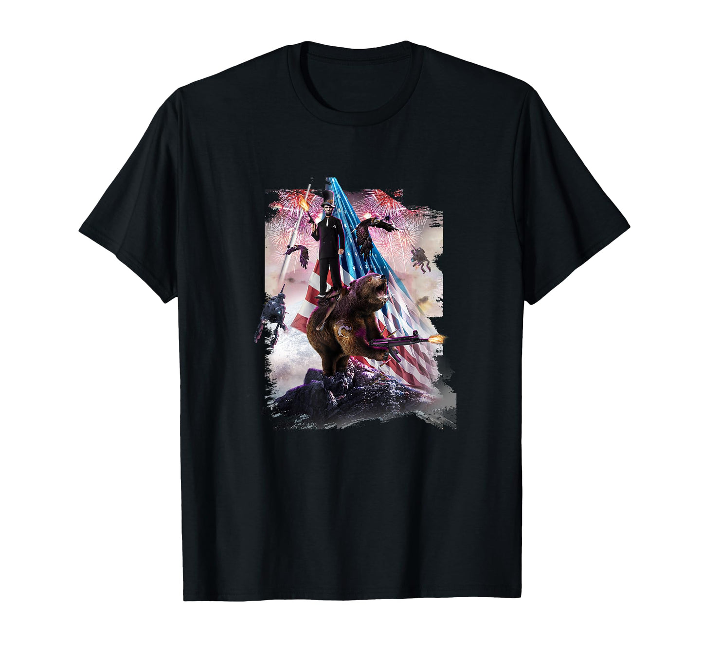 Abe Lincoln Riding Bear American Patriotic Funny T-Shirt