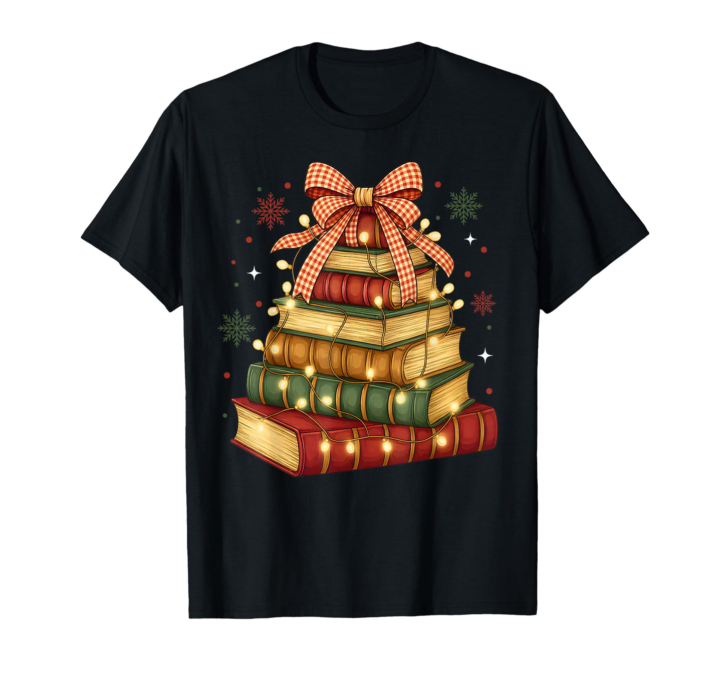 Merry Christmas Book Tree & Bow Reading Retro Xmas Teachers T-Shirt