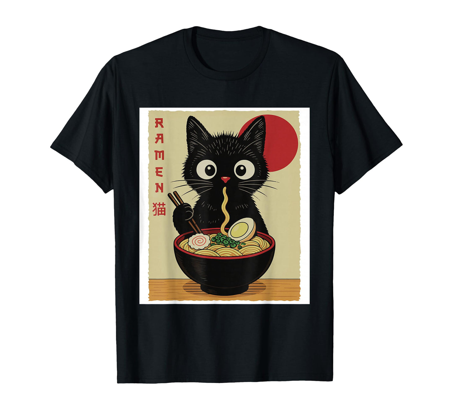 Anime Cat Ramen Japanese Funny Cat Graphic Tees Anime Gifts T-Shirt