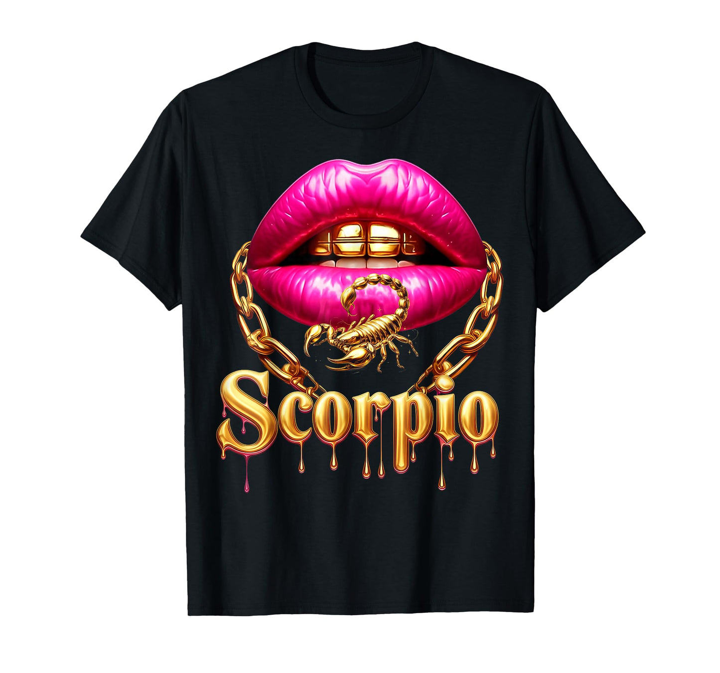 Scorpio Birthday Pink Lips Afro Girls Libra Zodiac Sign Bday T-Shirt