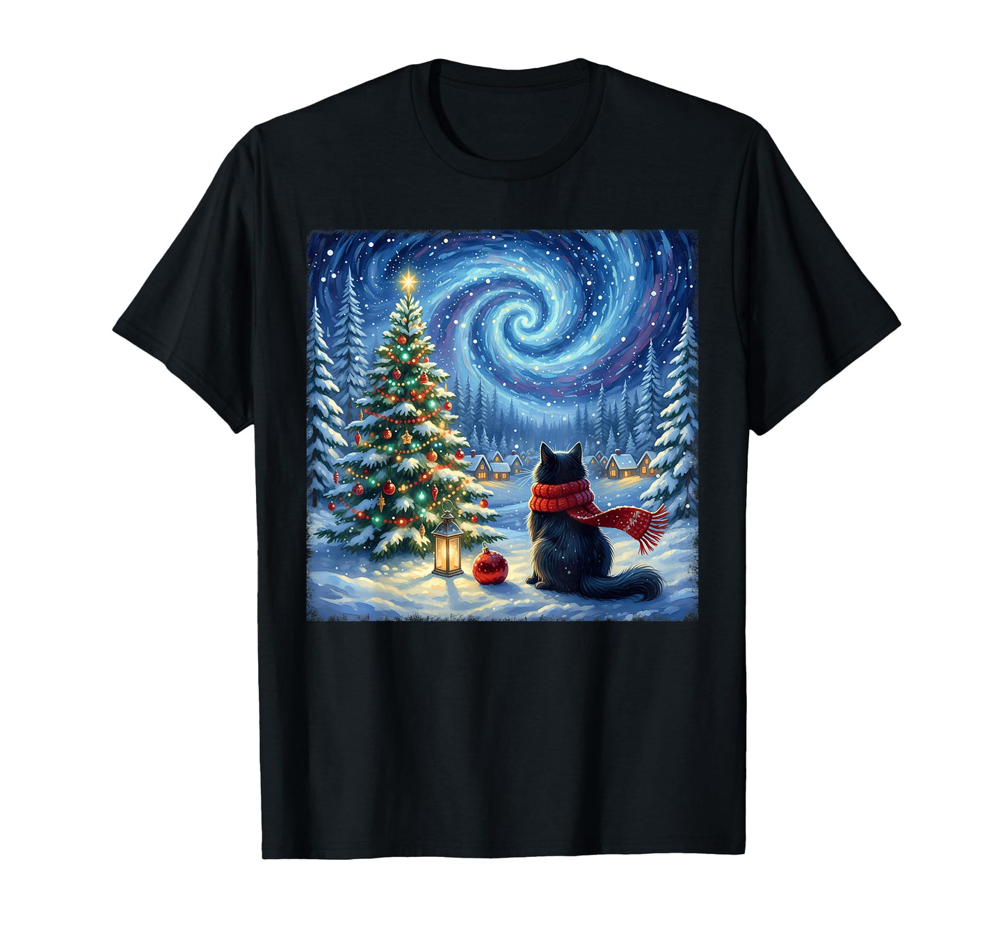Cat Starry Night Christmas Cats Lover Winter Holiday Xmas T-Shirt