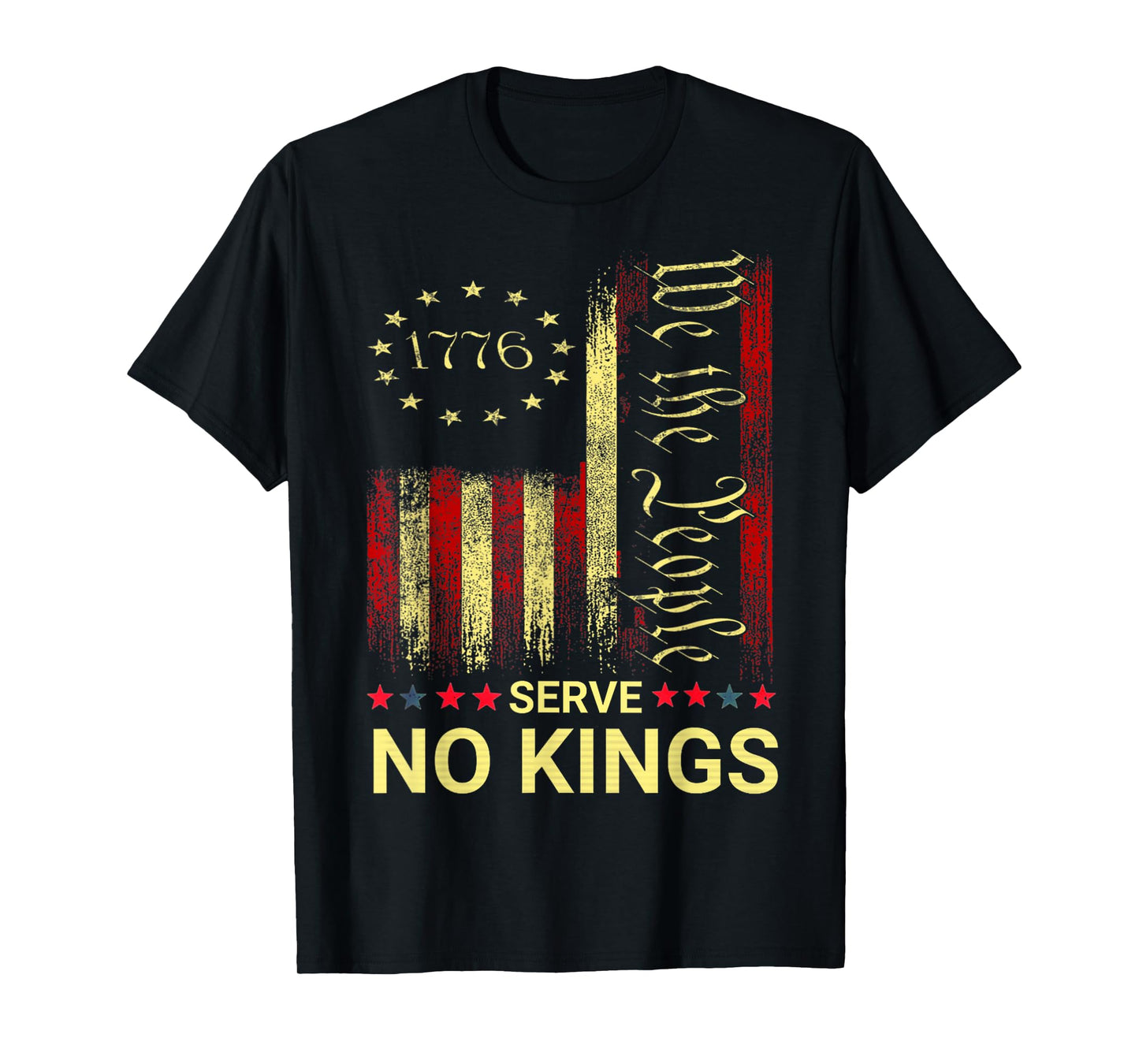 No Kings in America Since 1776 Distressed USA Flag Vintage T-Shirt