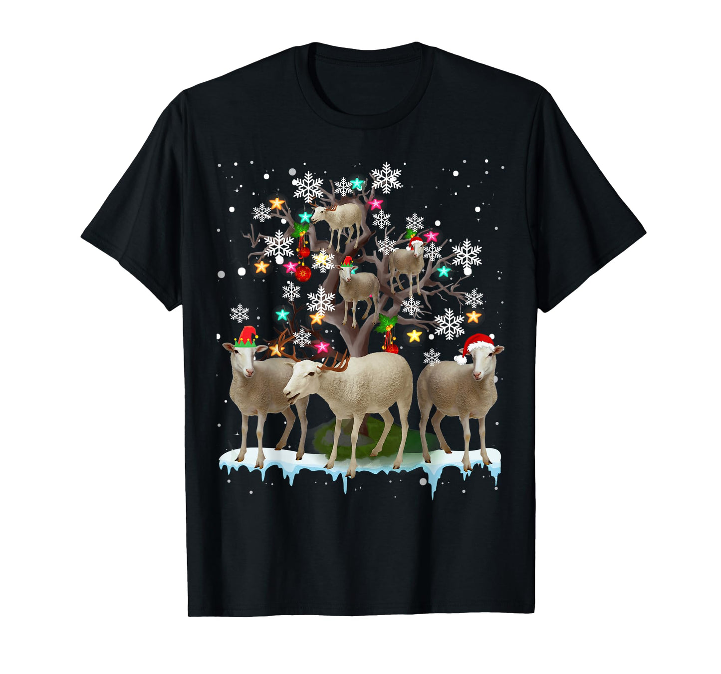 Christmas Sheep On Tree Funny Santa Sheep Lover Gifts T-Shirt