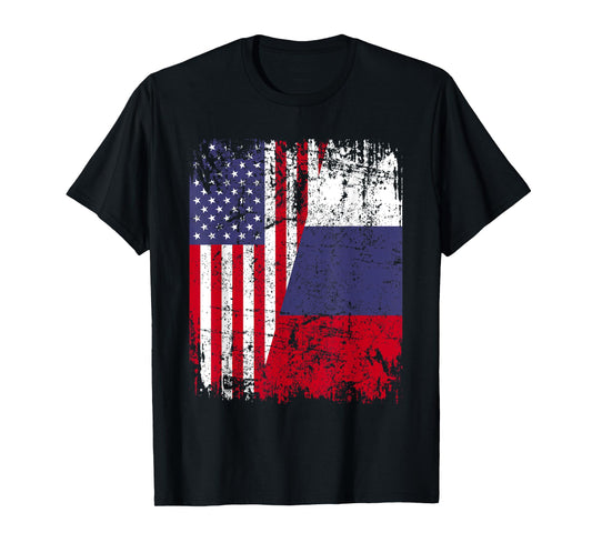 RUSSIAN ROOTS | Half American Flag | RUSSIA Women Kids Men T-Shirt