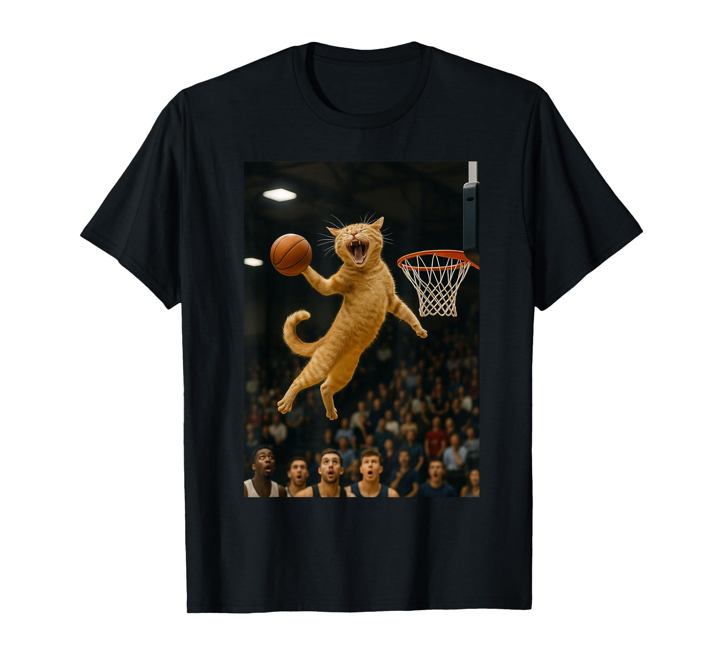 Cat Dunking Basketball Mid-Air T-Shirt