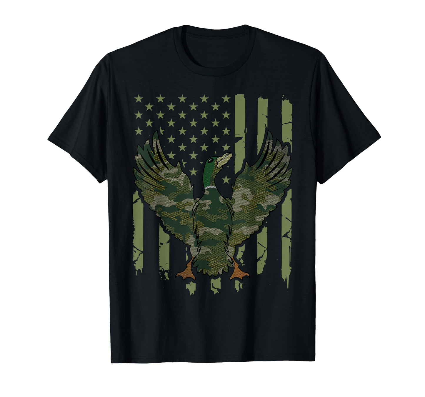 Duck Hunter Camo Waterfowl Hunting American Flag Camouflage T-Shirt
