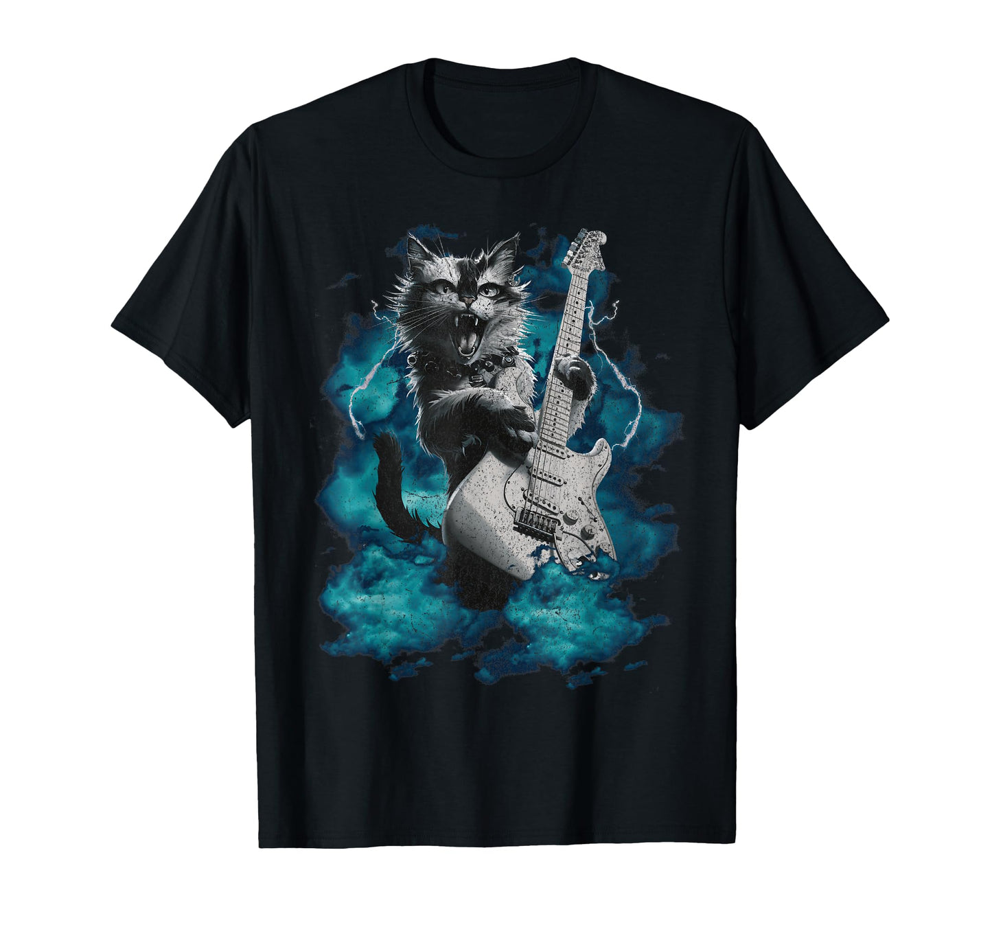 Cool Guitar Cat Kittie Rock Band Music Thunder Rockstar Men Women T-Shirt