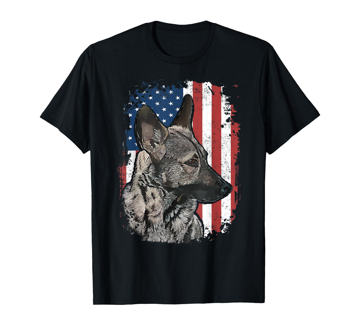Sable German Shepherd American Flag Patriotic Dog T-Shirt