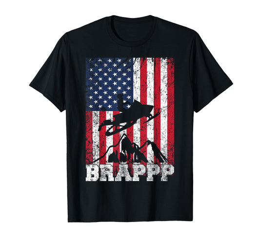 USA American Flag Snowmobiling Brap Snowmobile Rider Winter T-Shirt