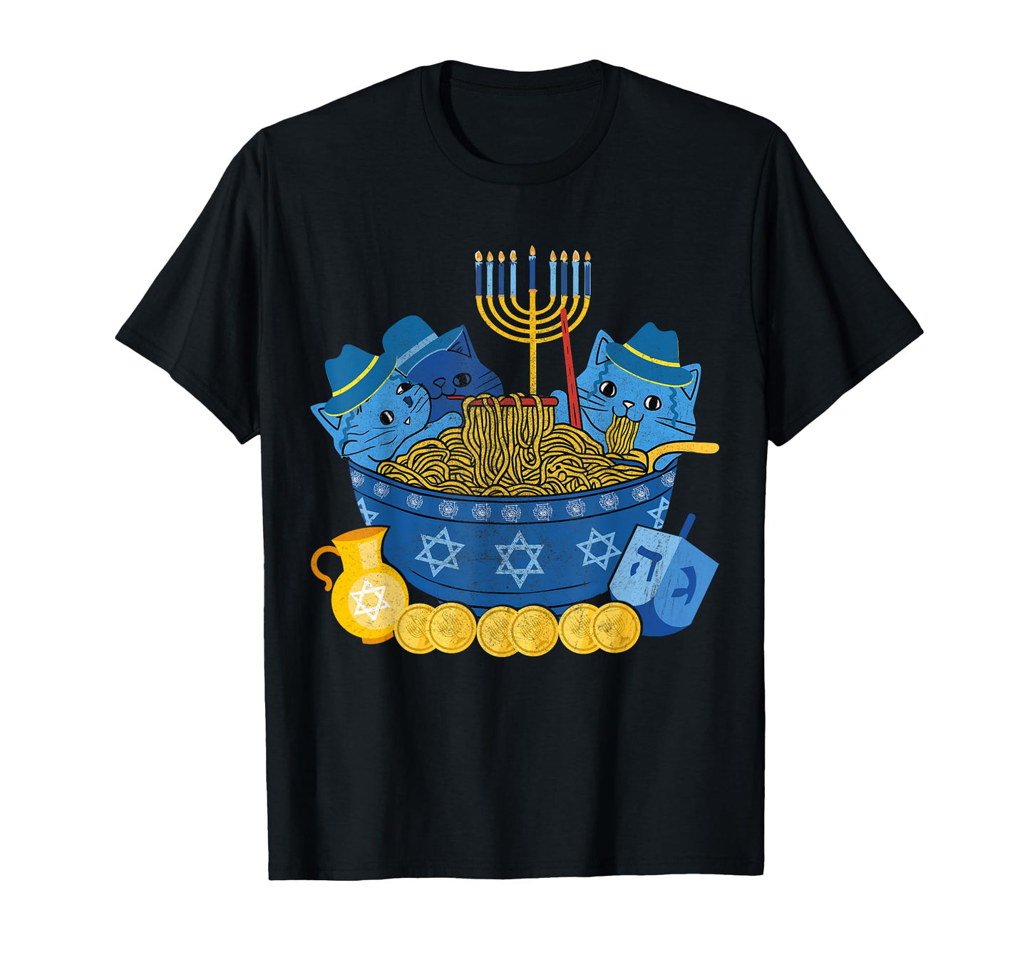 Jewish Cats Ramen Kitten Anime Hanukkah Pajamas Chanukah T-Shirt