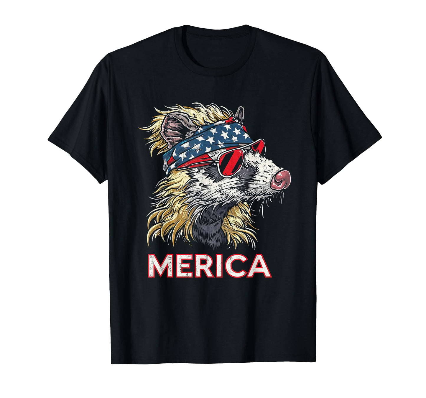 Opossum Possum - Patriotic USA 4th of July American Flag T-Shirt