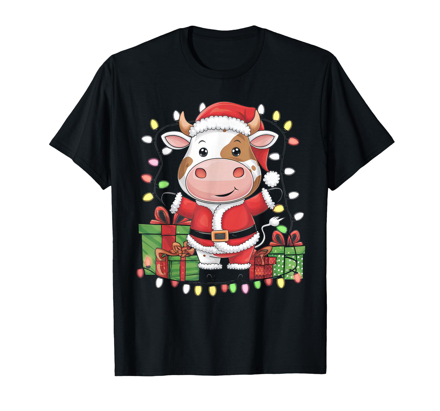 Cow Christmas Tree Xmas Lights for Cow Animal Lover Farmer T-Shirt