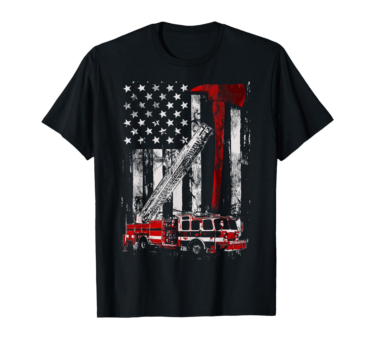 Fire Engine Truck Axe T-Shirt Thin Red Line Firetruck T-Shirt