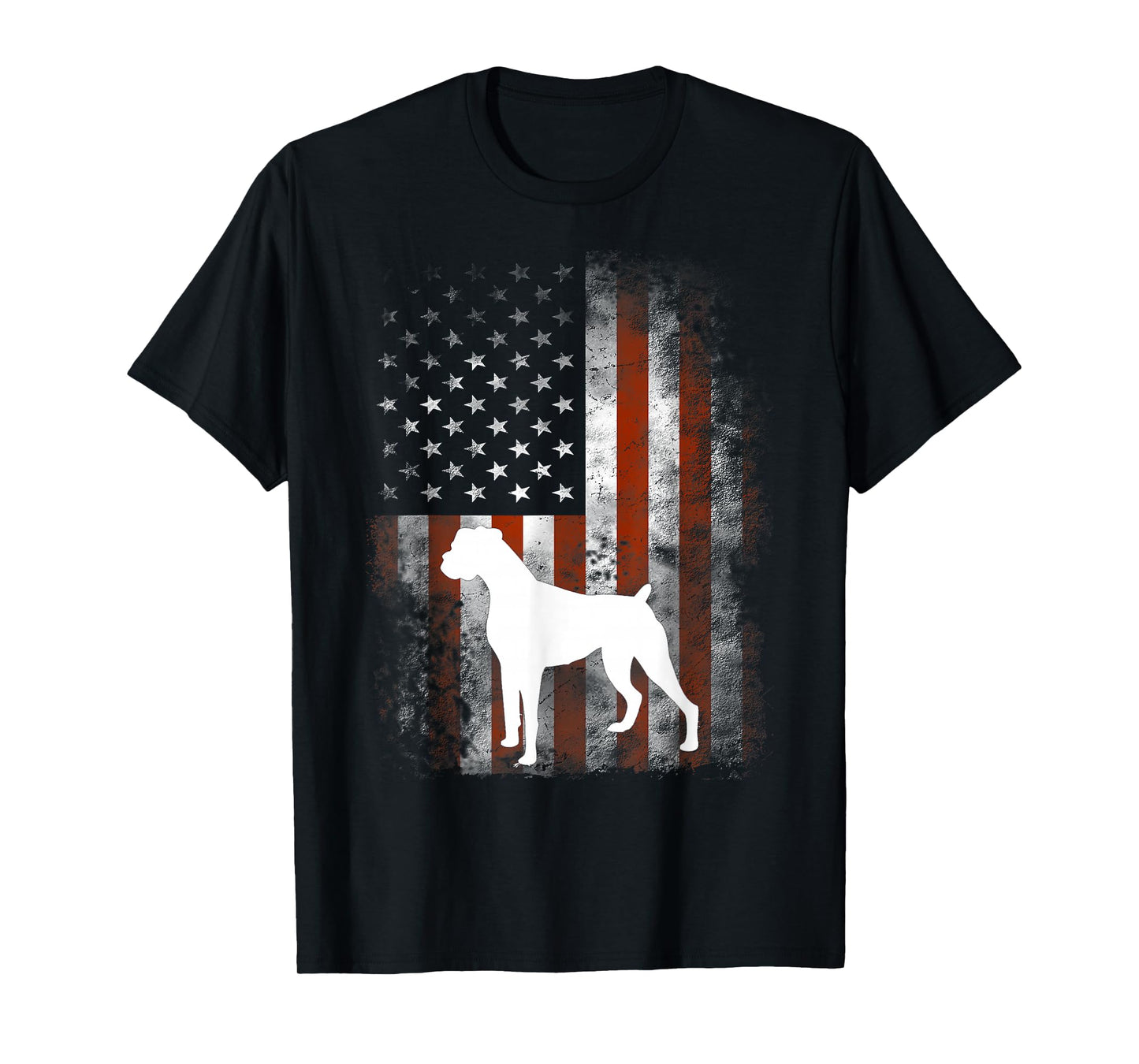 White Boxer Dog Shirt Patriotic American Flag 4th Of July T-Shirt