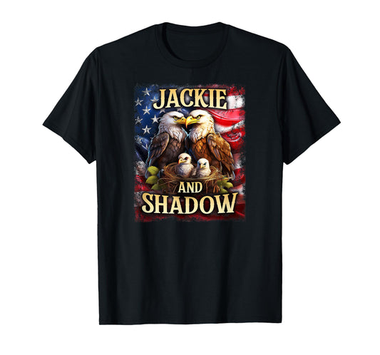Jackie And Shadow Bald Eagle On US American Flag T-Shirt