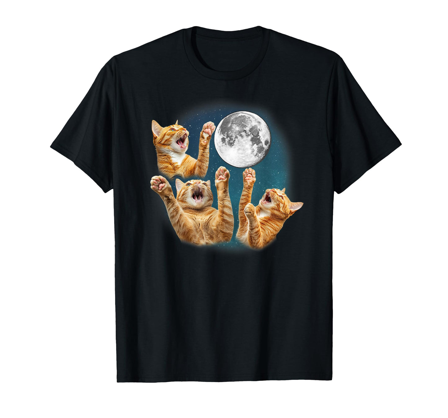 Funny Three Orange Tabby Cat Howling Moon 3 Moon Meme Lover T-Shirt