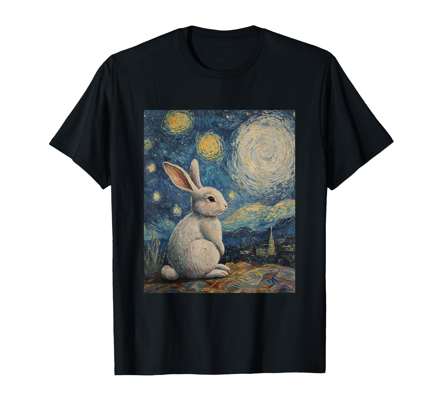 Cute Bunny Rabbit - Van Gogh Style - Starry Night T-Shirt