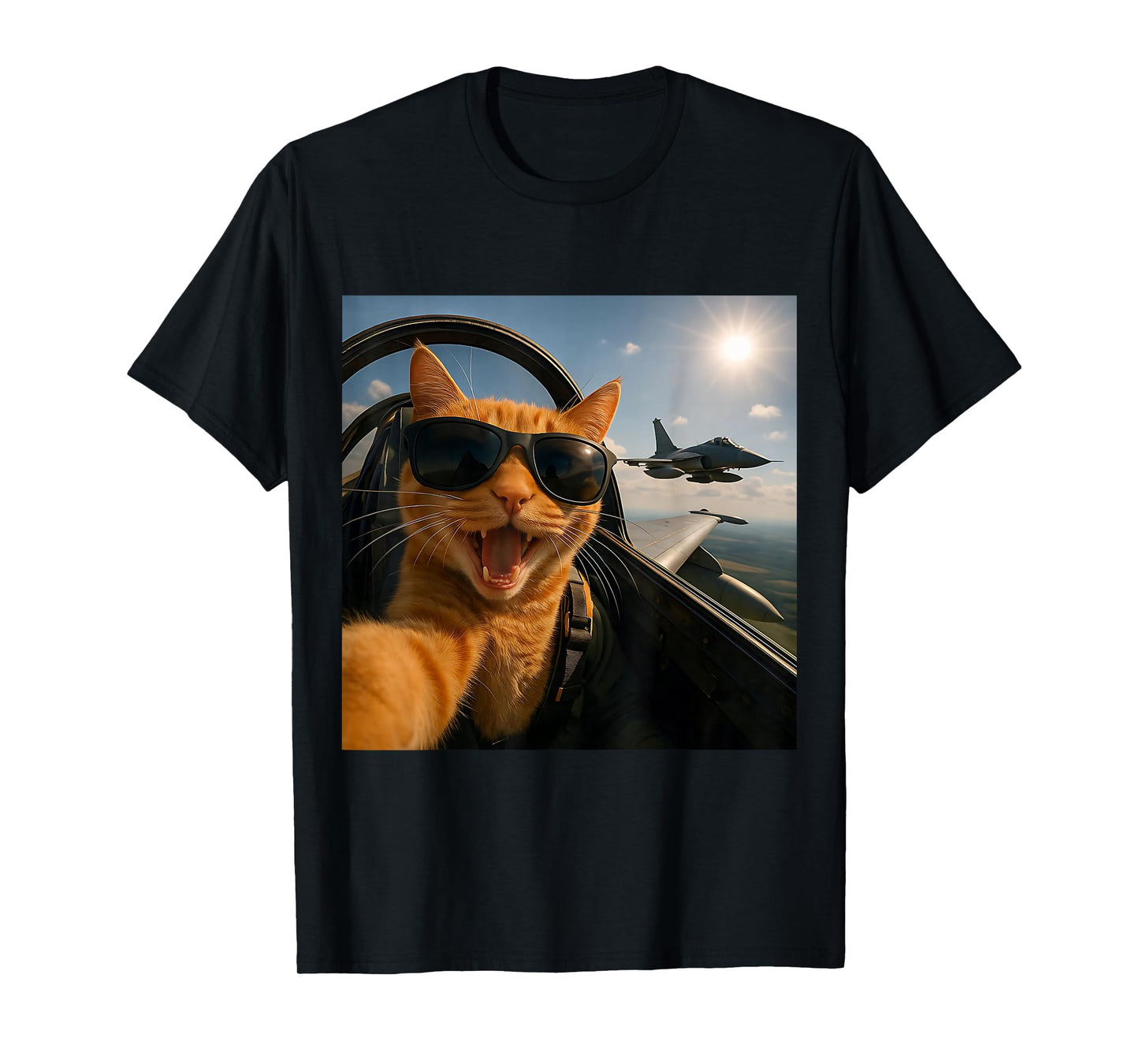 Cat Selfie Jet Airplane Funny Cat Gifts for Men Women Kids T-Shirt