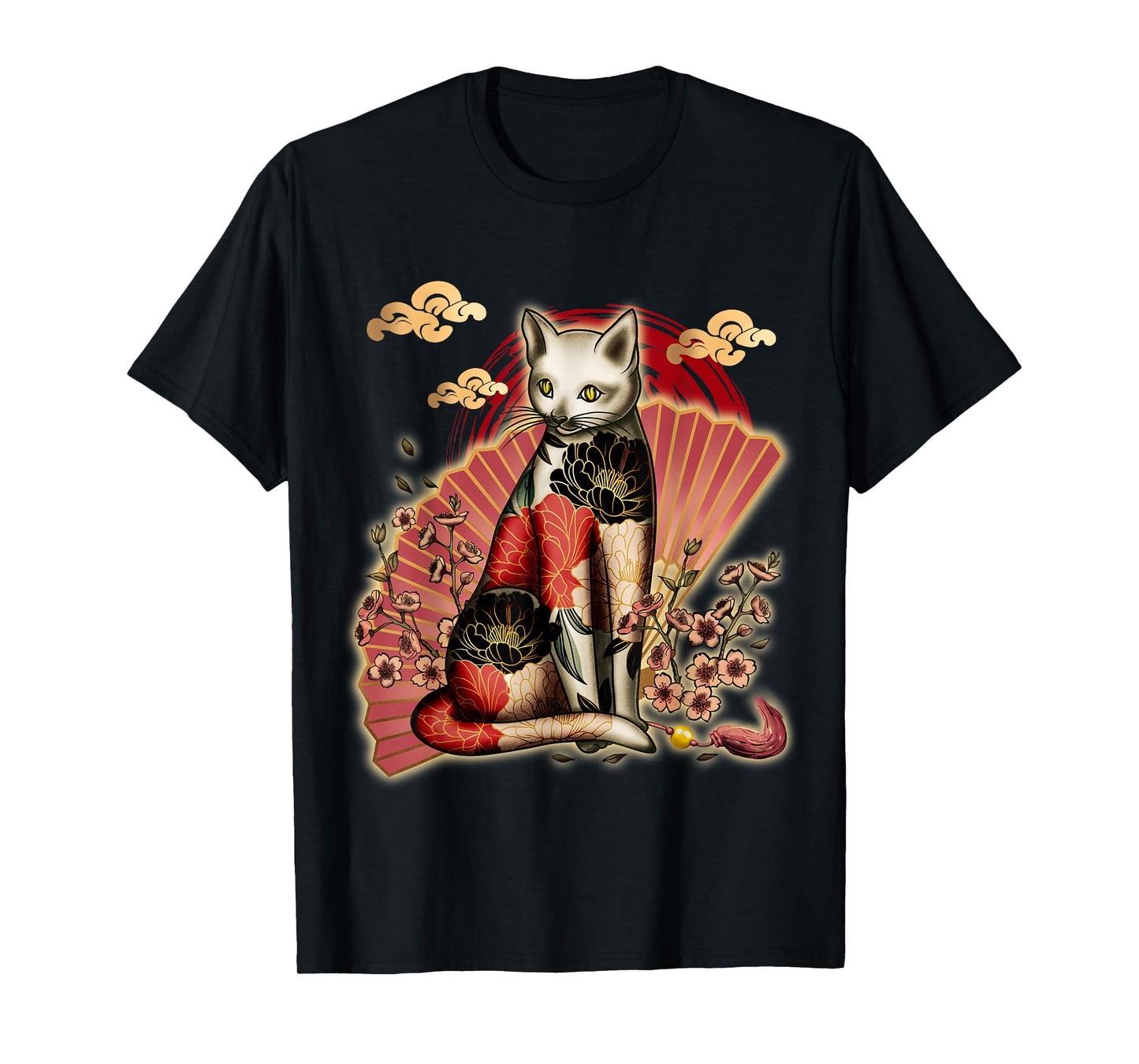 Irezumi Cat: Japanese Tattoo with Cherry Blossoms T-Shirt
