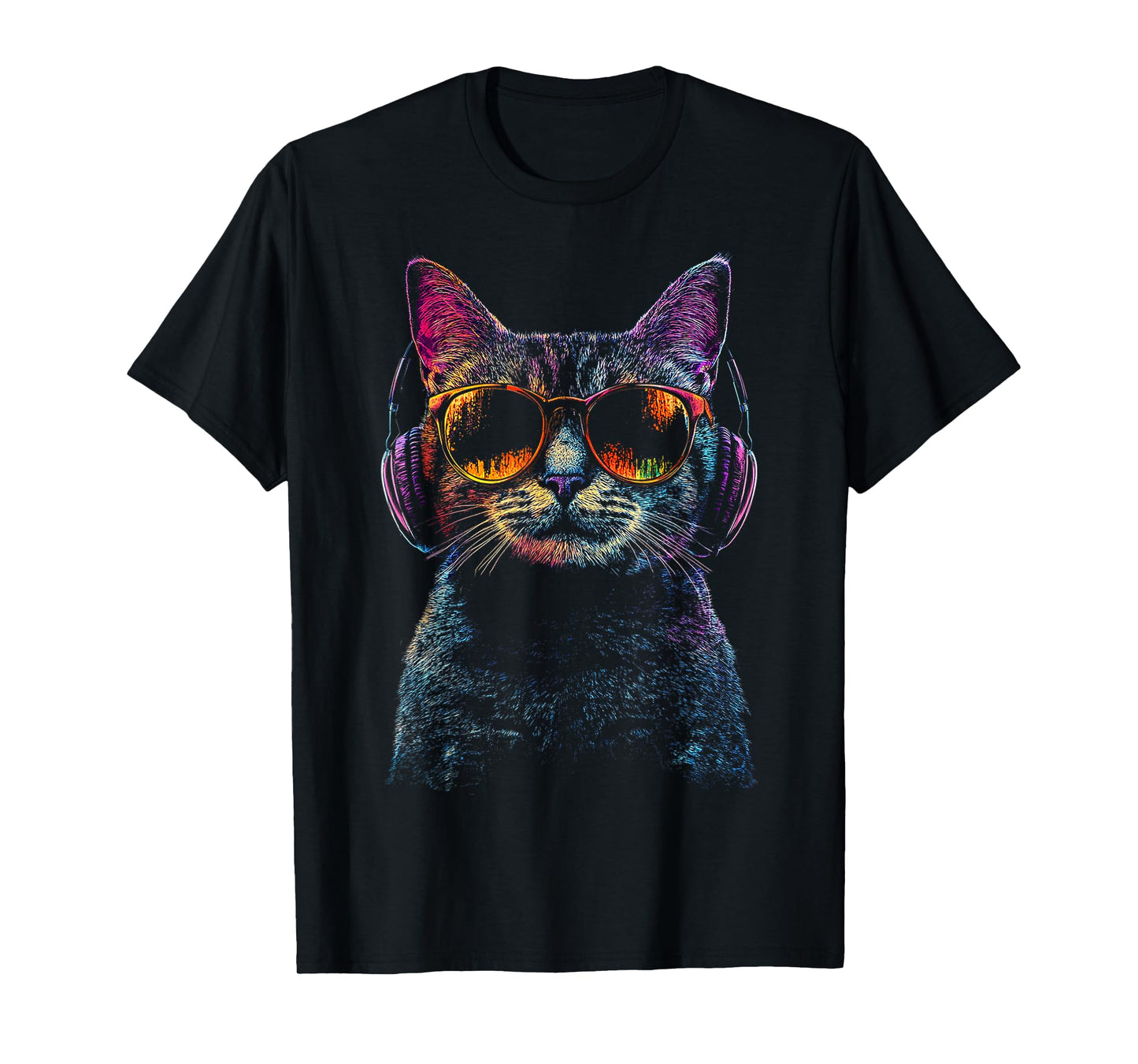 Cat Animal Motif Music Headphone Art Cat T-Shirt