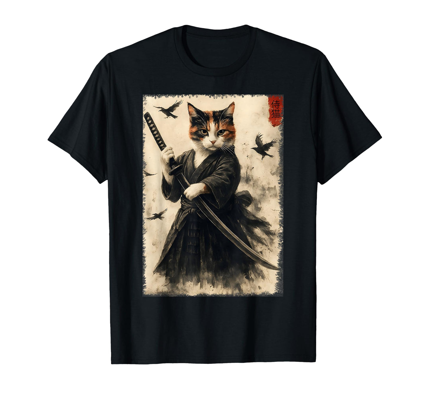 Funny Japanese Samurai Cat Kitten Men Women Kids T-Shirt