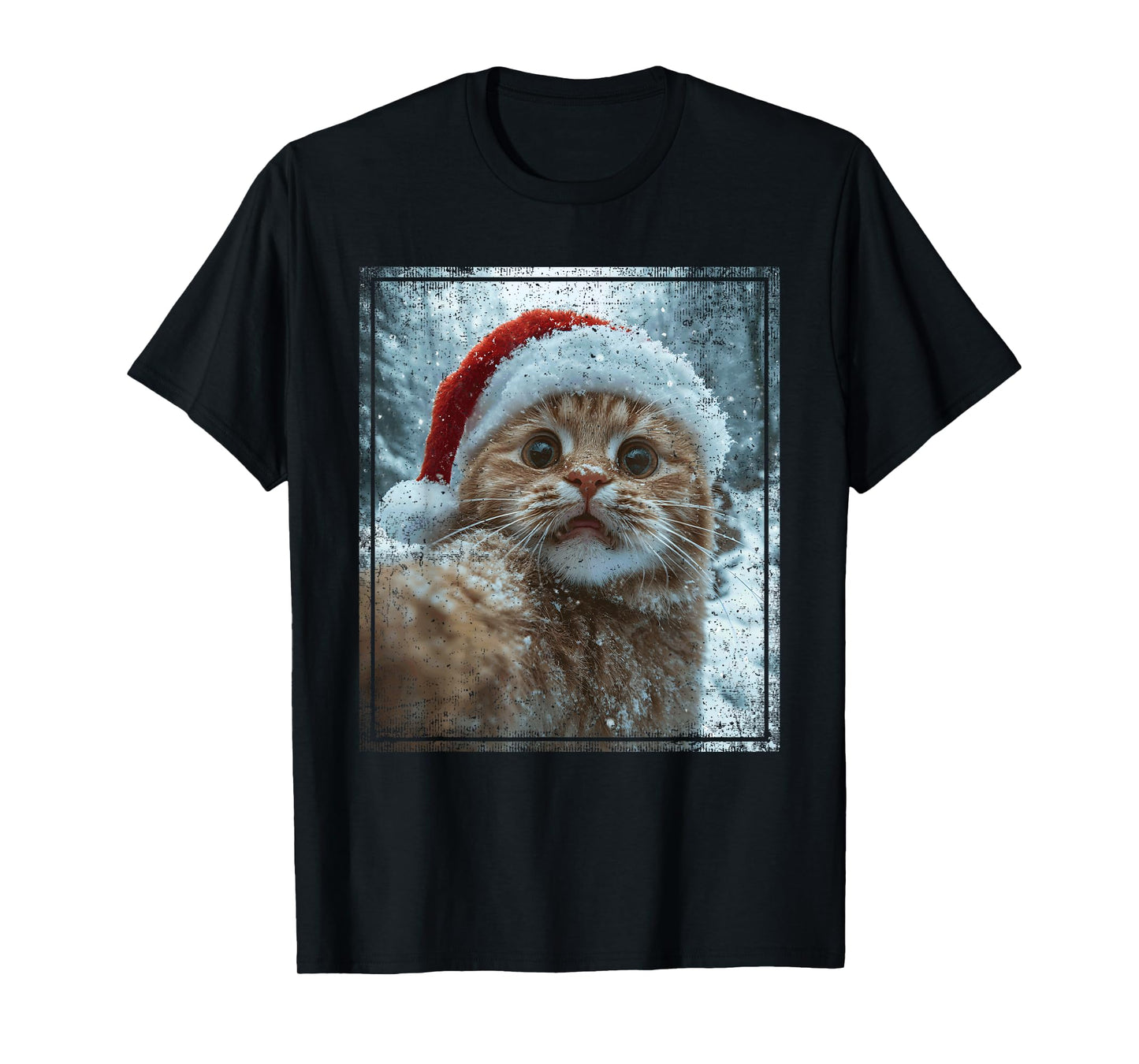 Funny Christmas Cat Selfie Santa Hat Design T-Shirt