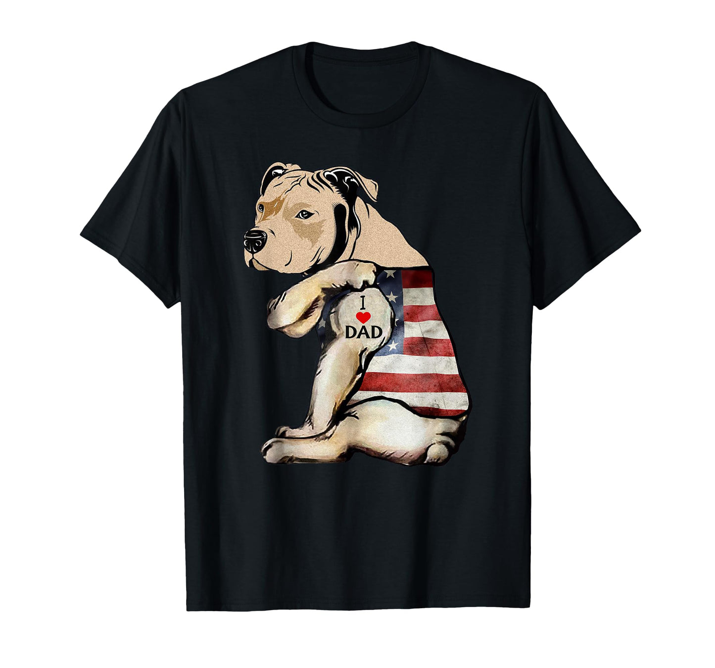 Pitbull I Love Dad Tattoo Fathers Day T-Shirt