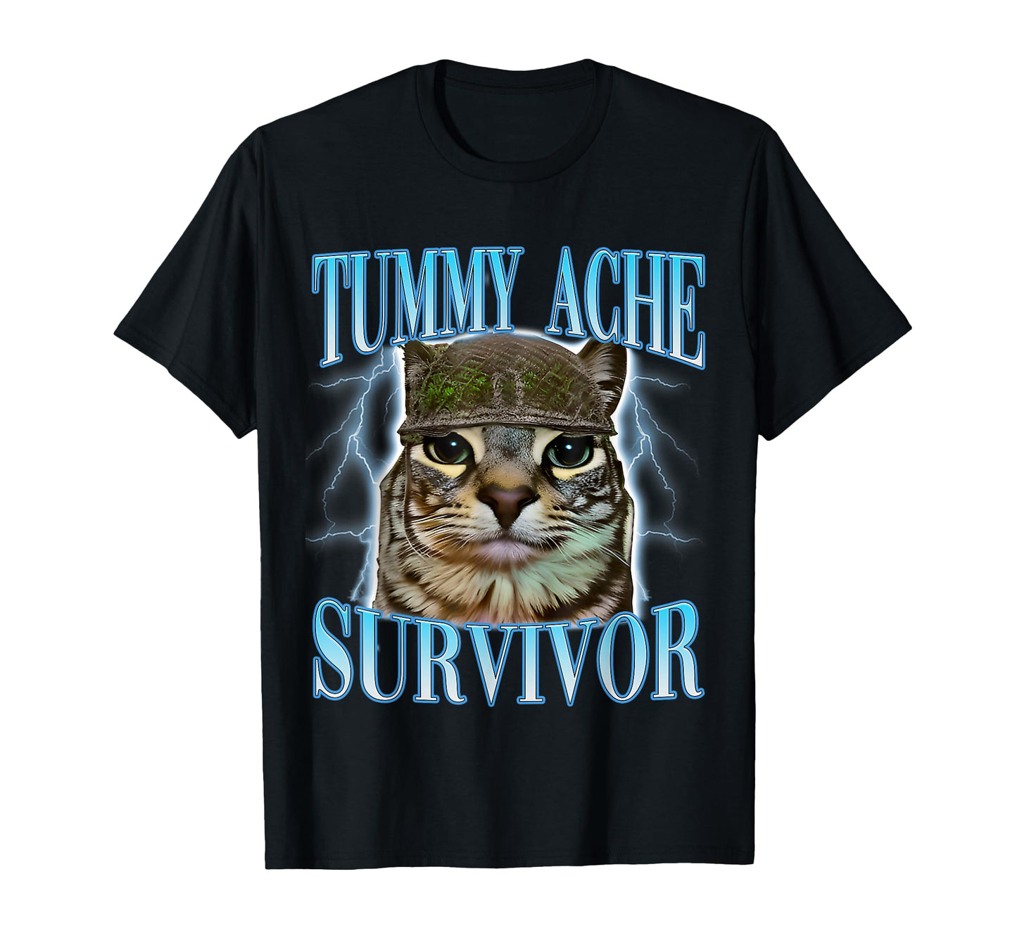 Funny Saying Cats Tummy Ache Survivor Cat Meme Humor Men T-Shirt