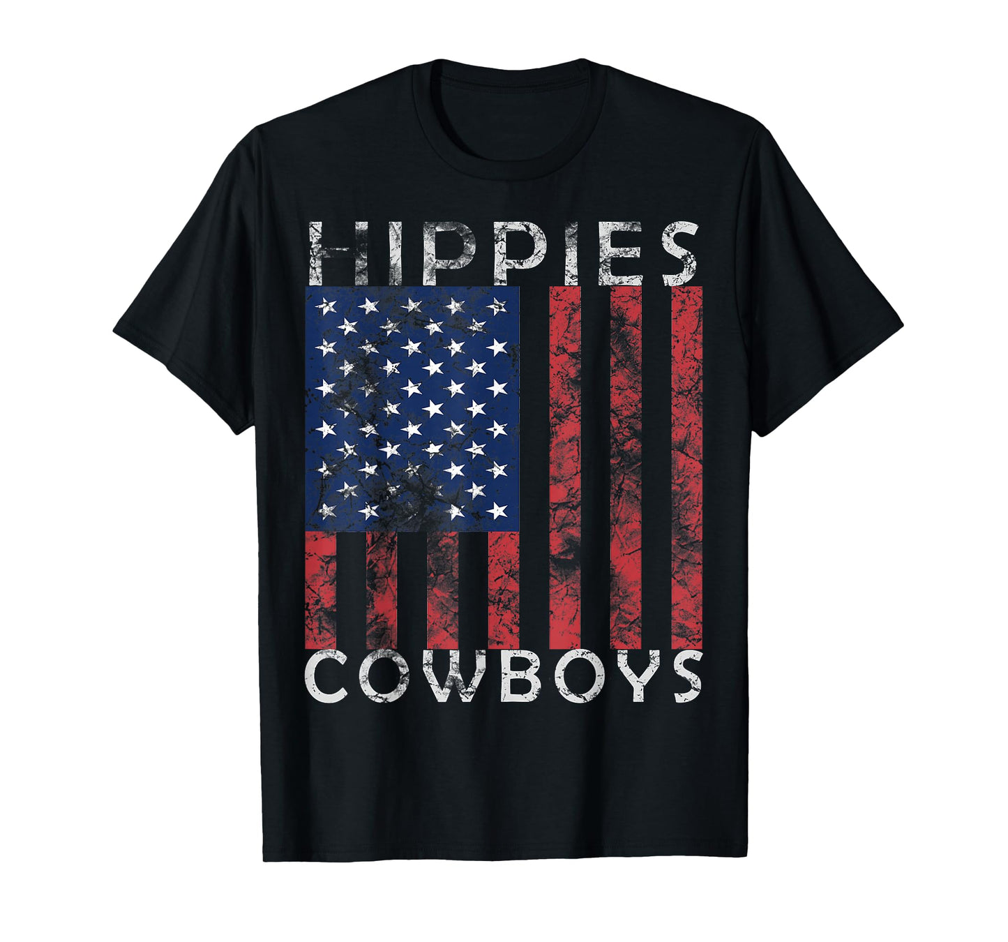Raisin Hell With The Hippies And Cowboys - American Flag T-Shirt