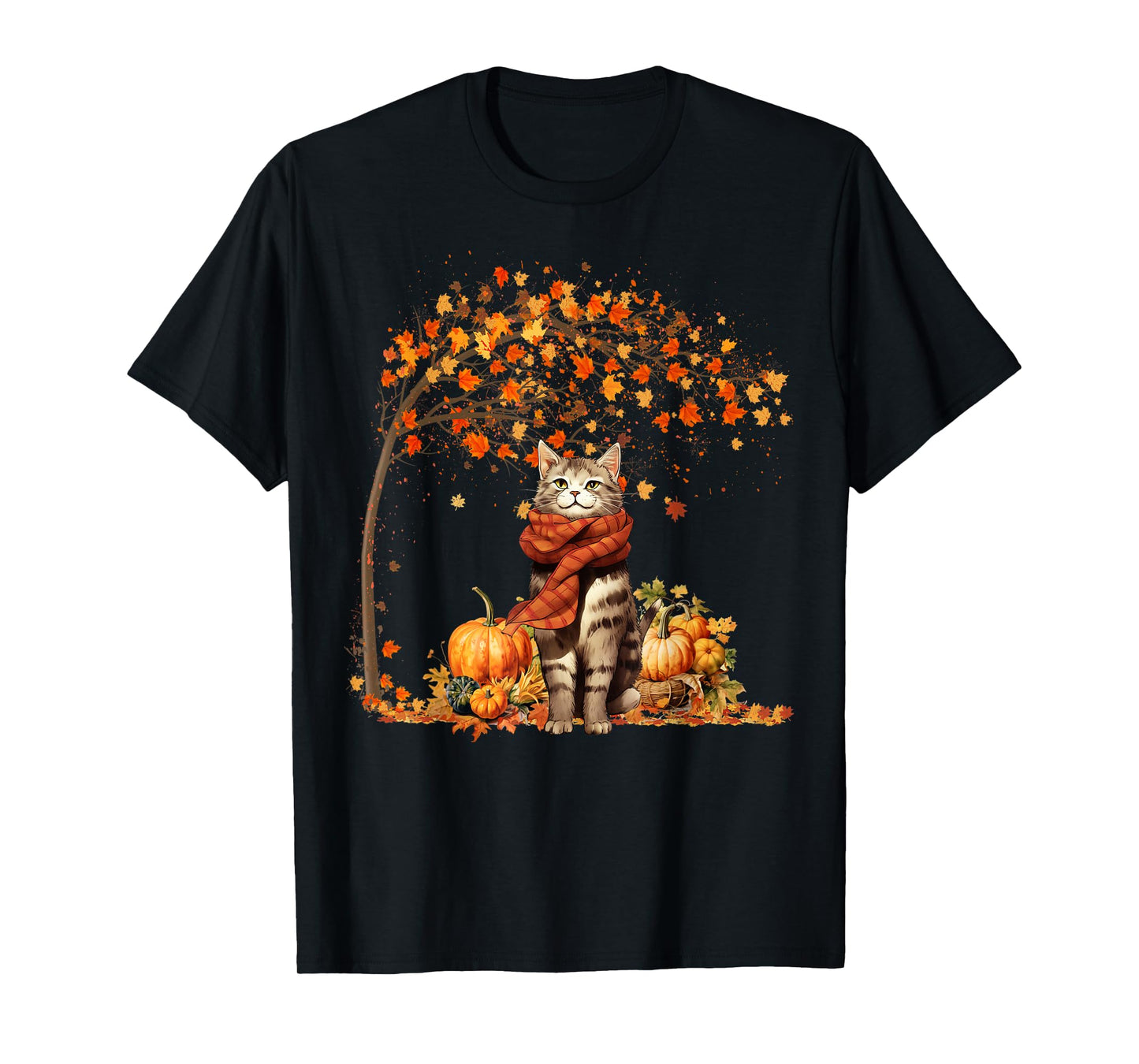 Cat Leaf Fall Hello Autumn Cat Kitten Lover Thanksgiving T-Shirt