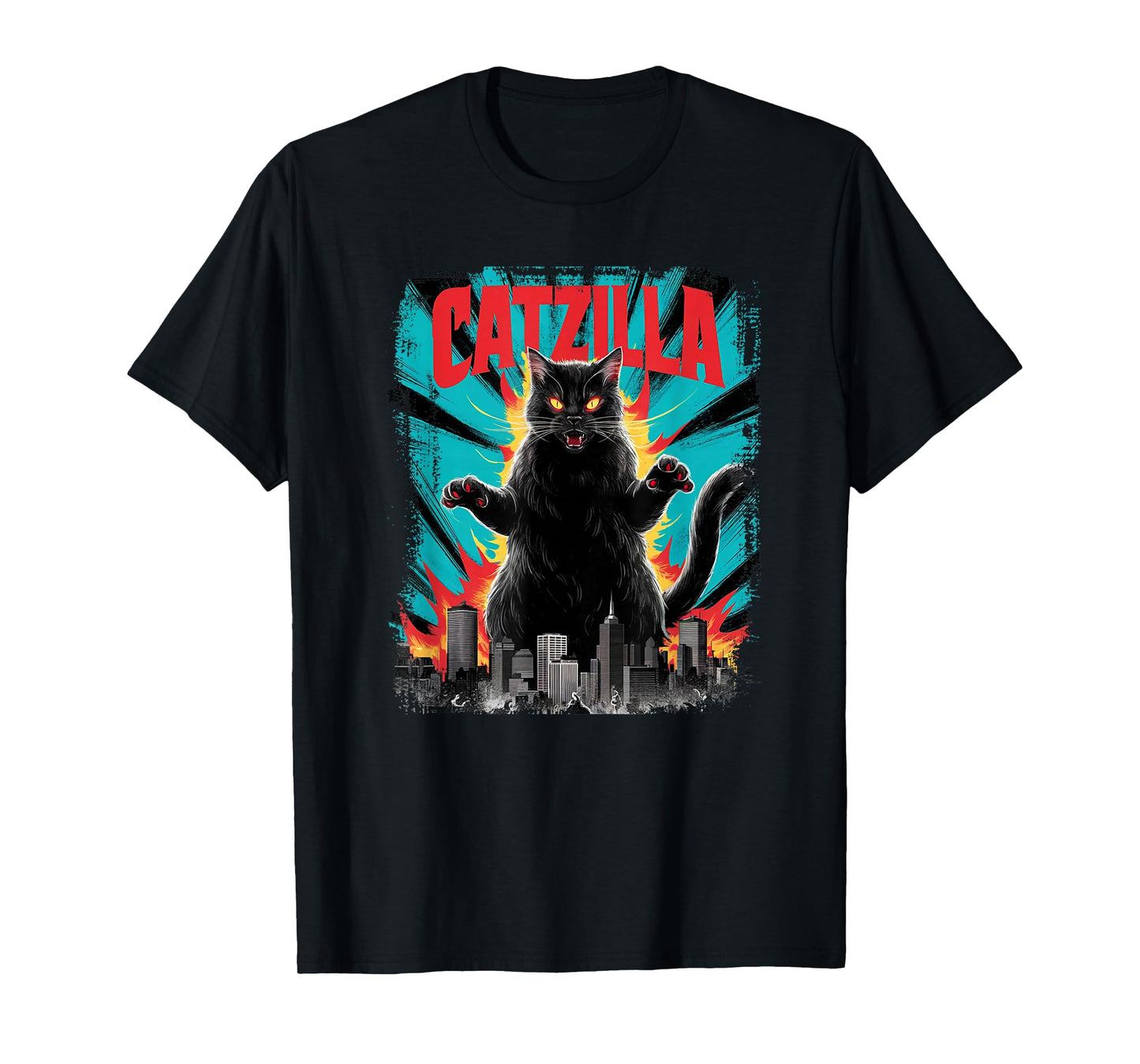 Catzilla Funny Cat Graphic Japanese Cityscape T-Shirt