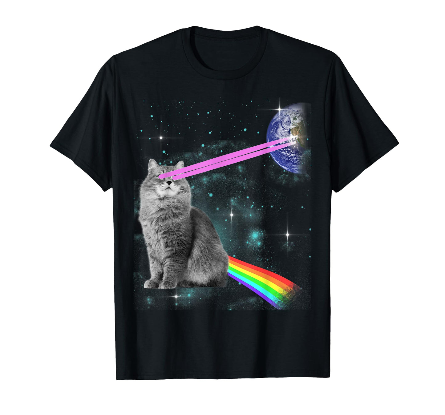 Laser Eyes Space Cat T-Shirt T-Shirt for Men Women Kids