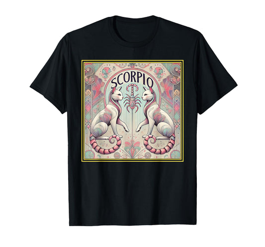 Scorpio Cats Zodiac Astrology in Art Deco T-Shirt