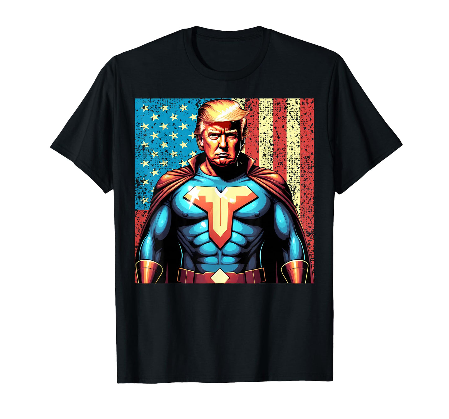 Donald Trump 2024 Superhero Distressed American Flag T-Shirt