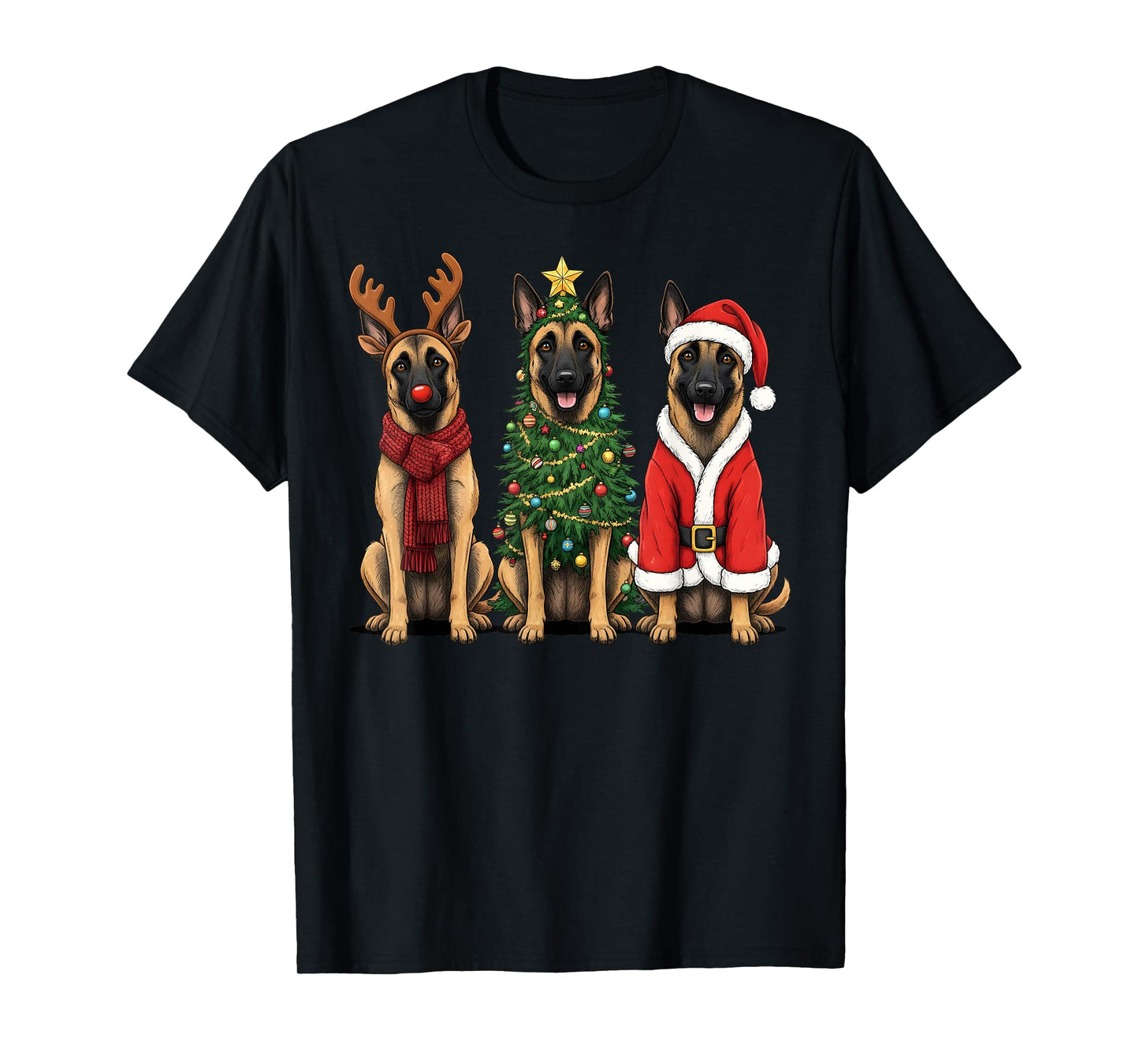 Retro Christmas Belgian Malinois Santa Reindeer Dog Lover T-Shirt