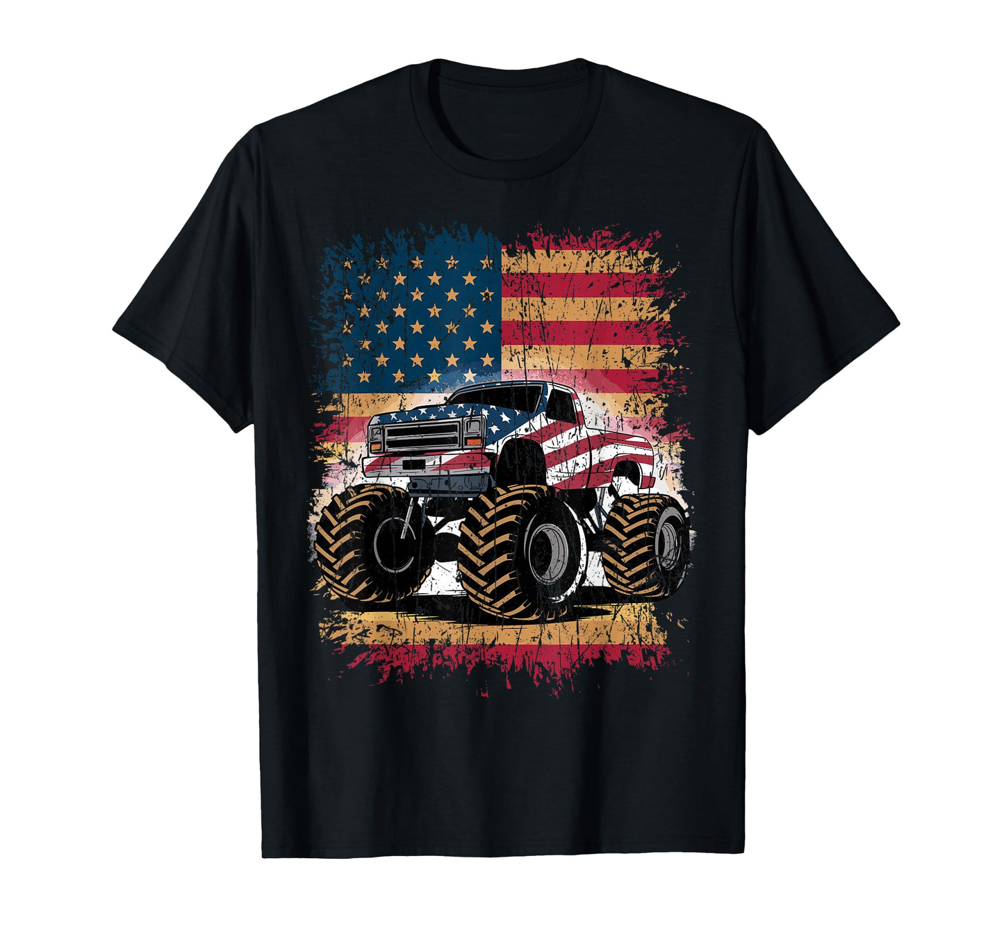Monster Truck USA Flag American Patriotic T-Shirt
