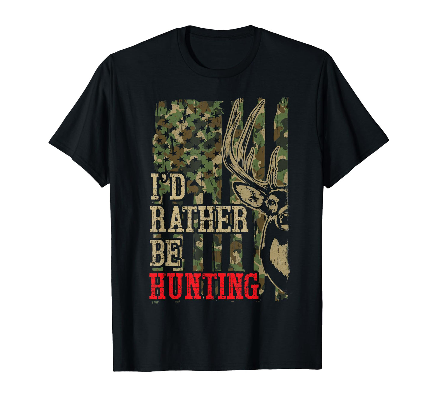 Youth Men I'd Rather Hunting Deer Camo Funny Hunter Dad Joke T-Shirt