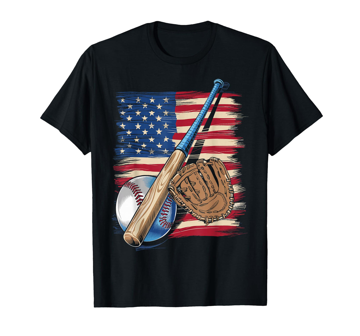 Baseball Player American Flag USA Patriotic T-Shirt