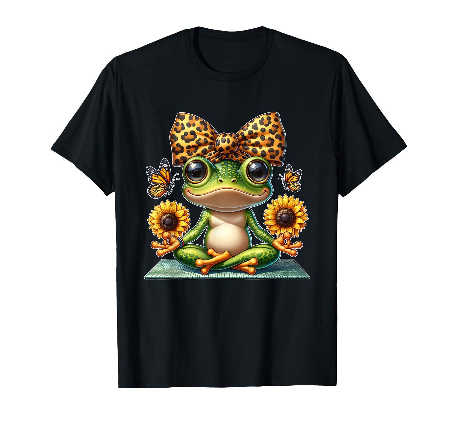 Cute Frog Yoga with Sunflowers and Butterflies T-Shirt