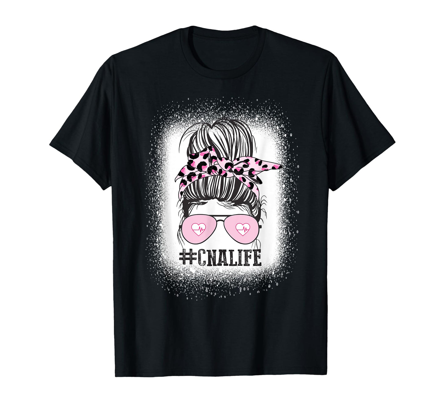 CNA Nurse Life Shirt, Bleached Messy Bun Nurse Leopard T-Shirt