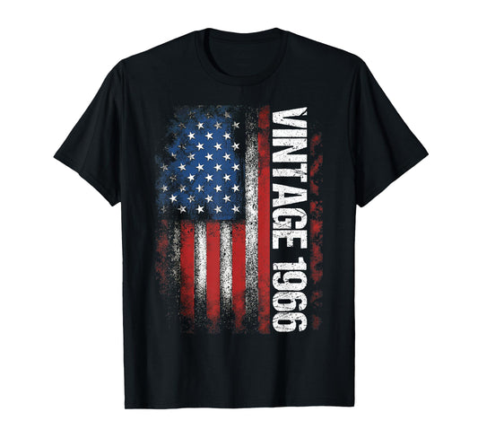 Vintage 1966 60th Birthday Gifts 60 Years Old American Flag T-Shirt
