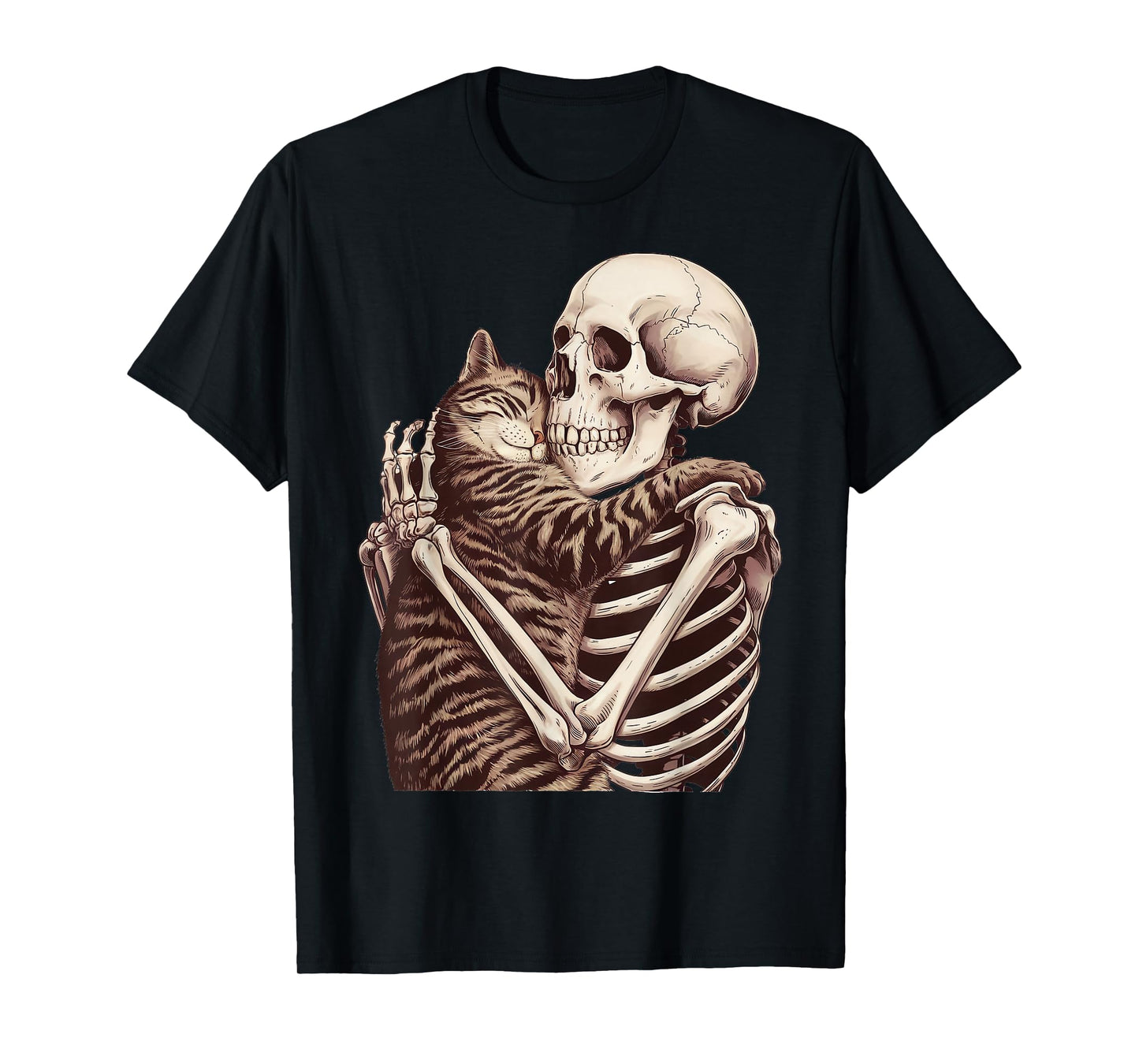 Skeleton Hugging Cat Gifts for Cat Mom Cat Dad Cat Lover T-Shirt