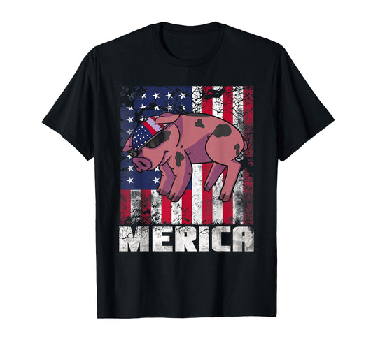 Merica Pig USA American Flag 4th of July Patriotic Gift T-Shirt