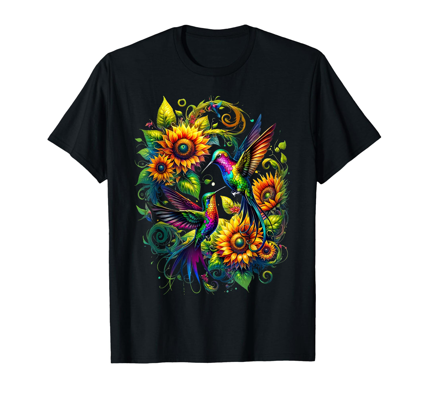Colorful Hummingbird Sunflower Birds Watching Art Women Men T-Shirt